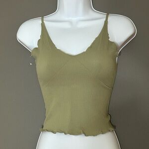 Intimately by Free People Olive Green Ribbed Tank Top
